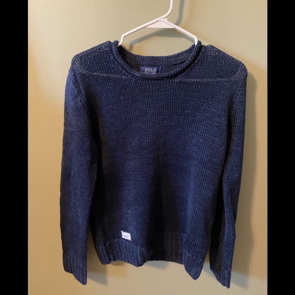 Ralph Lauren navy blue silk blend wide knit sweater, youth large. - Picture 1 of 1